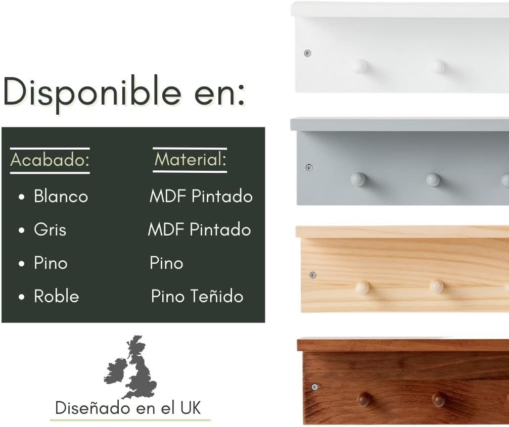 Estante Pared 7 Ganchos Blanco Estante Pared 7 Ganchos Blanco
